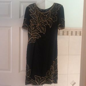 100% silk black and gold beaded dress, 10